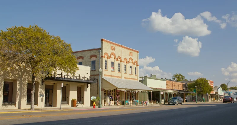 Historic storefronts along Main Street in downtown Boerne, TX